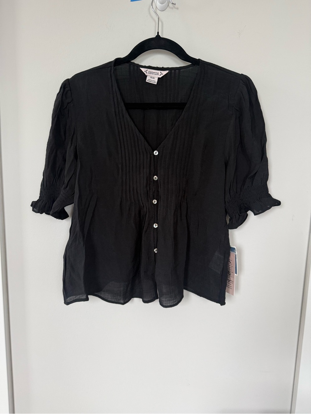 Nanette Black V-Neck Pintuck Button Front Blouse